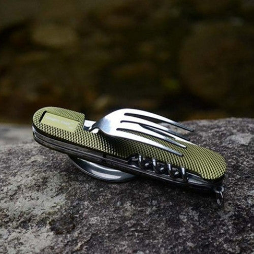 Folding Spoon Fork 7-in-1 Camping Hiking Cutlery Travel Multitool Kit Outdoor Walking Montaining Public Restaurant Picnic Pocket